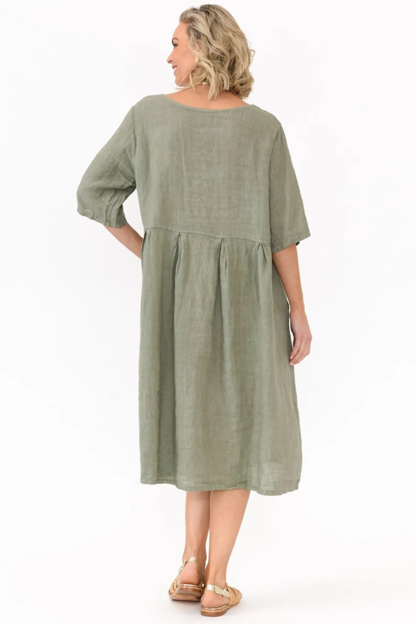 Linen Dresses<Donna Donna Dexter Khaki Linen Swing Dress