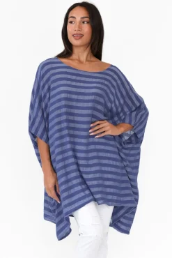 Linen Tops<Donna Donna Diane Blue Stripe Linen Tunic