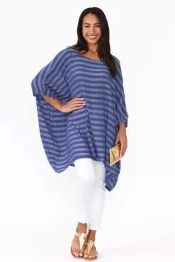 Linen Tops<Donna Donna Diane Blue Stripe Linen Tunic