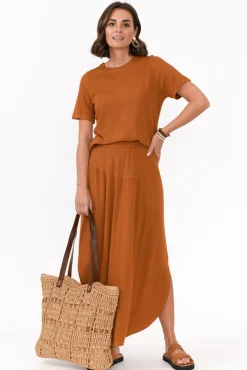 Skirts<Lou Lou Dionne Rust Ribbed Bamboo Skirt