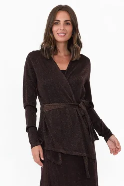 Cardigans<Brave u0026 True Domenica Brown Knit Tie Waist Cardigan