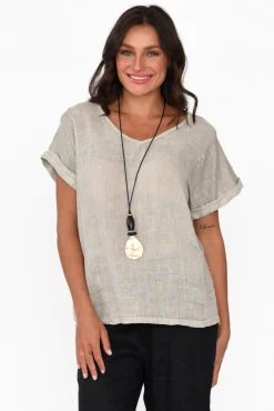 Cotton Tops<La Strada Dorian Beige Linen Cotton Top