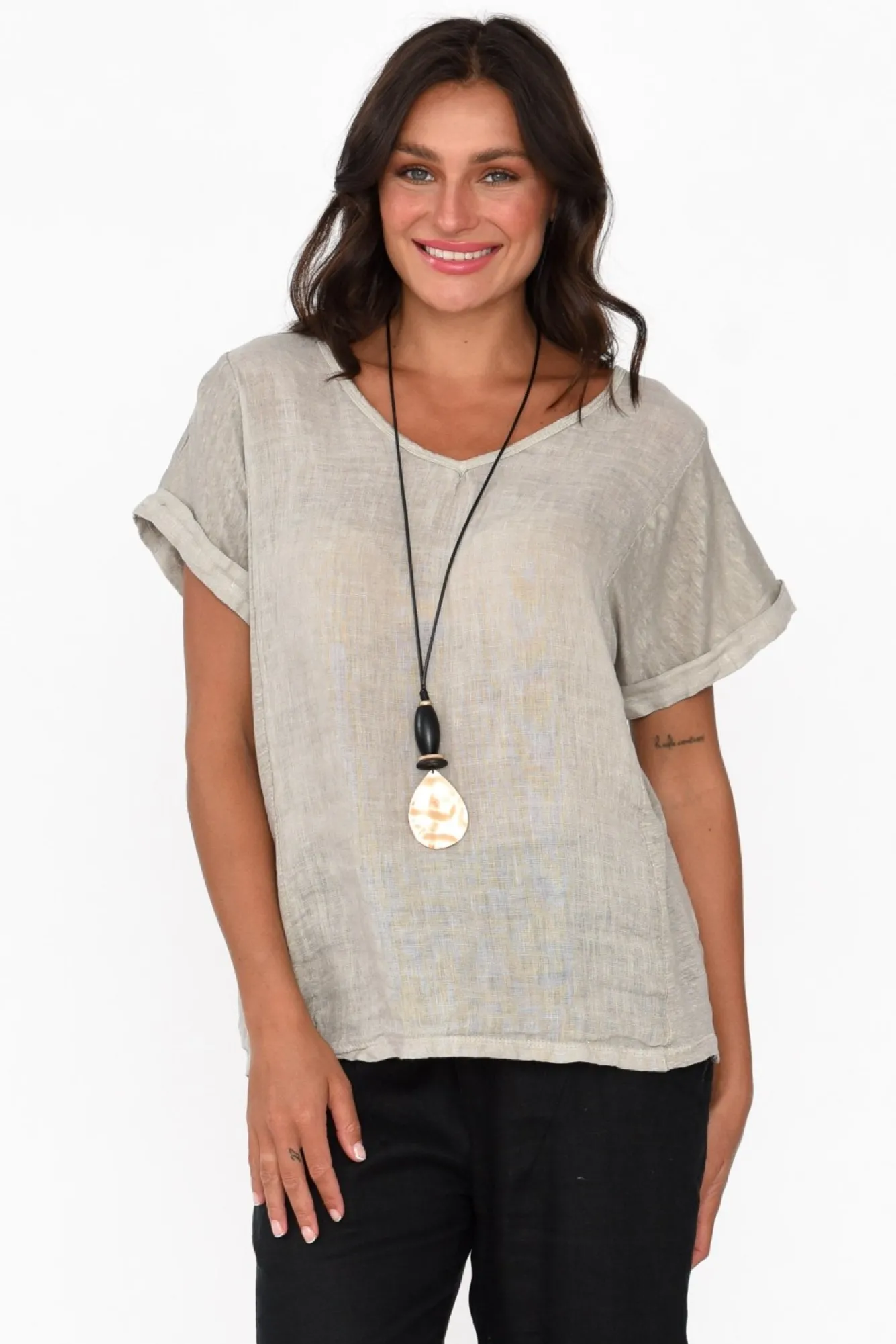 Cotton Tops<La Strada Dorian Beige Linen Cotton Top