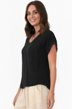 Linen Tops<La Strada Dorian Black Linen Cotton Top