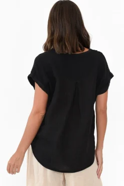 Linen Tops<La Strada Dorian Black Linen Cotton Top
