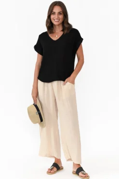 Linen Tops<La Strada Dorian Black Linen Cotton Top