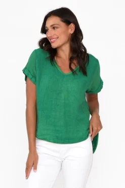 Cotton Tops<La Strada Dorian Green Linen Cotton Top