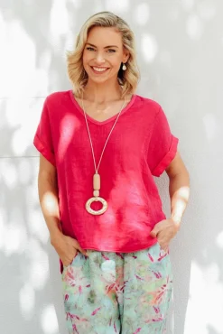 Cotton Tops<La Strada Dorian Hot Pink Linen Cotton Top