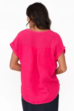 Cotton Tops<La Strada Dorian Hot Pink Linen Cotton Top