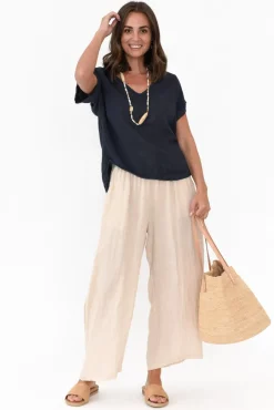 Cotton Tops<La Strada Dorian Navy Linen Cotton Top