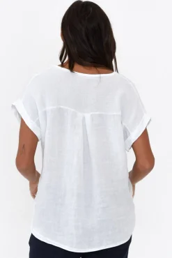Cotton Tops<La Strada Dorian White Linen Cotton Top