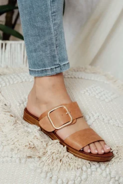 Flat Sandals<Los Cabos Doti Tan Buckle Slide