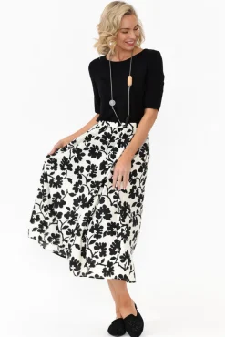 Skirts<Cali and Co Dover Black Garden Cotton Skirt
