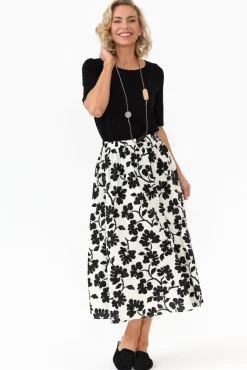Skirts<Cali and Co Dover Black Garden Cotton Skirt
