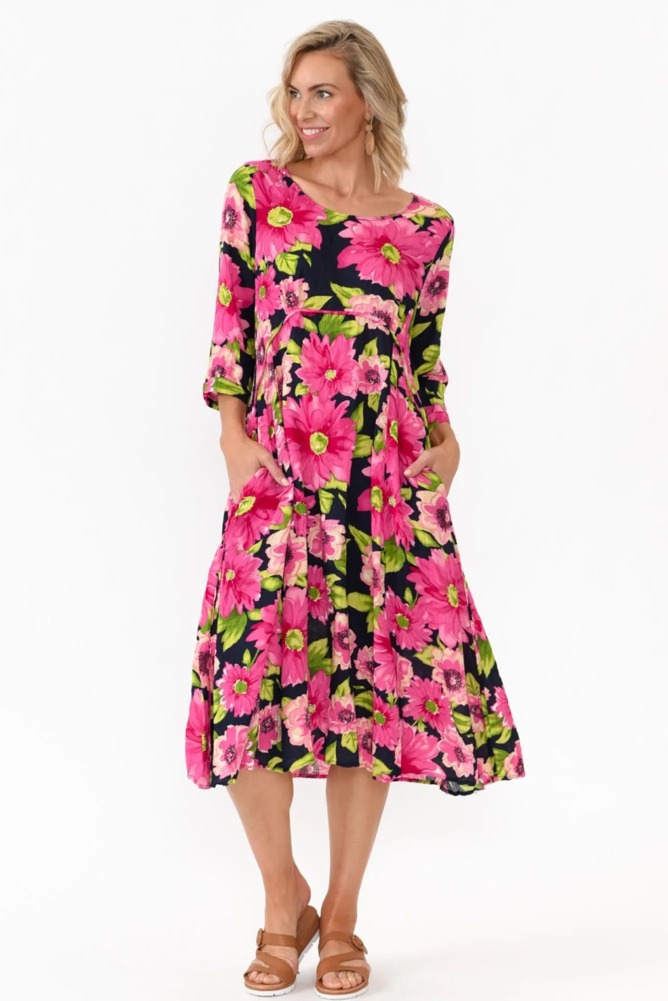 Midi Dresses<Willow Tree Eamon Navy Blossom Midi Dress
