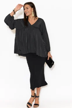 Sleeved Tops<Tirelli Ebony Black Bamboo Blend Top