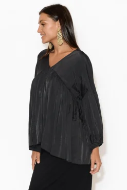 Sleeved Tops<Tirelli Ebony Black Bamboo Blend Top