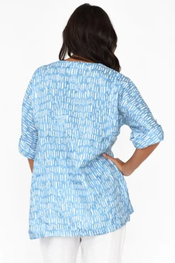 Linen Tops<Foil Edith Blue Geo Linen Top
