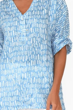 Linen Tops<Foil Edith Blue Geo Linen Top