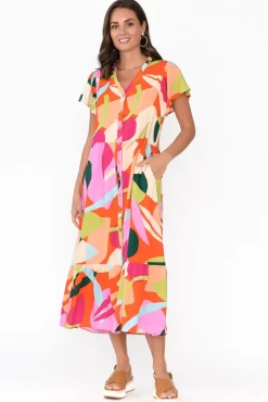 Maxi Dresses<Label of Love Edna Red Abstract Maxi Shirt Dress