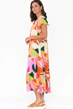 Maxi Dresses<Label of Love Edna Red Abstract Maxi Shirt Dress