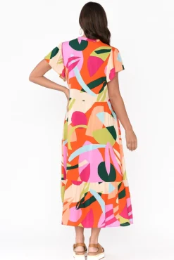Maxi Dresses<Label of Love Edna Red Abstract Maxi Shirt Dress