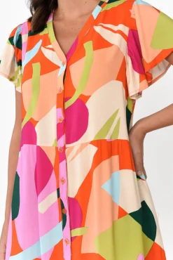 Maxi Dresses<Label of Love Edna Red Abstract Maxi Shirt Dress