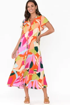 Maxi Dresses<Label of Love Edna Red Abstract Maxi Shirt Dress