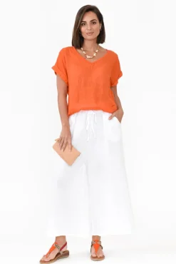 Linen Tops<Talia Benson Effie Orange Linen Tee