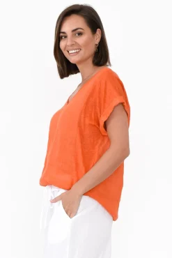 Linen Tops<Talia Benson Effie Orange Linen Tee