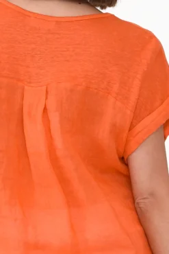 Linen Tops<Talia Benson Effie Orange Linen Tee