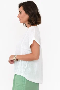 Linen Tops<Talia Benson Effie White Linen Tee