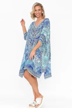 Below Knee Dresses<Fashion Spectrum Egyptian Blue Silk Dress