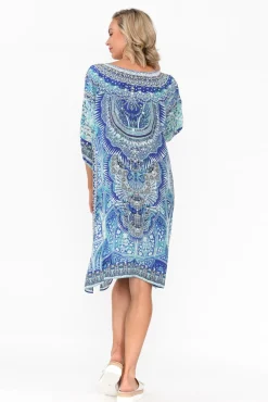 Below Knee Dresses<Fashion Spectrum Egyptian Blue Silk Dress