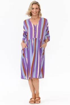 Above Knee Dresses<PQ Electra Purple Stripe Pocket Dress