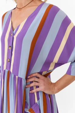 Above Knee Dresses<PQ Electra Purple Stripe Pocket Dress