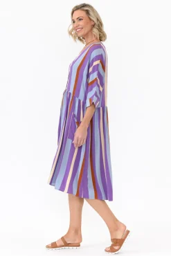 Above Knee Dresses<PQ Electra Purple Stripe Pocket Dress