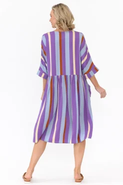 Above Knee Dresses<PQ Electra Purple Stripe Pocket Dress