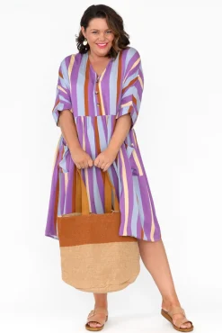 Above Knee Dresses<PQ Electra Purple Stripe Pocket Dress