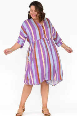 Above Knee Dresses<PQ Electra Purple Stripe Pocket Dress
