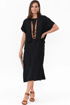 Midi Dresses<Cotton Village Elijah Black Cupro Layer Dress