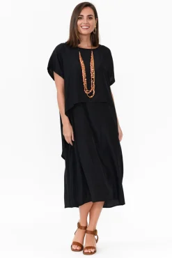 Midi Dresses<Cotton Village Elijah Black Cupro Layer Dress