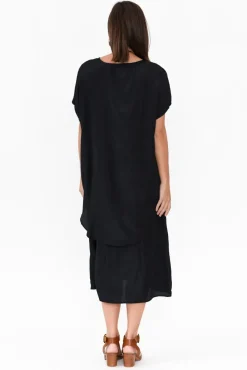 Midi Dresses<Cotton Village Elijah Black Cupro Layer Dress
