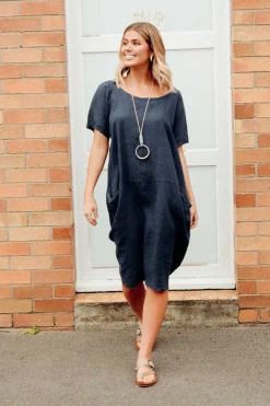 Linen Dresses<Talia Benson Ella Navy Linen Dress