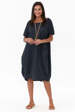Linen Dresses<Talia Benson Ella Navy Linen Dress