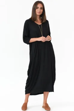 Cotton Dresses<Cotton Village Ellis Black Crinkle Cotton Tie Dress