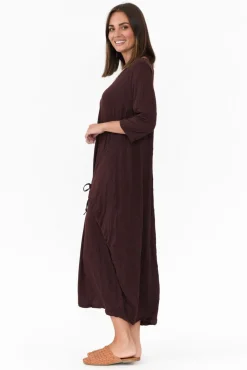 Cotton Dresses<Cotton Village Ellis Chocolate Crinkle Cotton Tie Dress