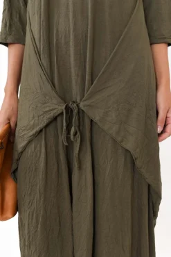 Cotton Dresses<Cotton Village Ellis Khaki Crinkle Cotton Tie Dress