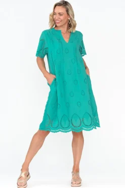 Cotton Dresses<Fabuler Ellory Turquoise Linen Cotton Pocket Dress