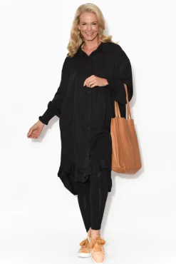 Below Knee Dresses<PQ Elma Black Tencel Shirt Dress